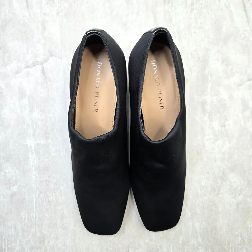 Donald Pliner Ankle Boots Sz 10 Black Sleek Minimalist Dressy Block Heel Booties